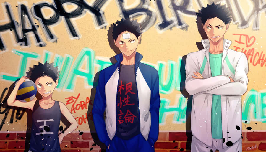 Iwaizumi Hajime Striking A Powerful Pose In A Cool And Dynamic Setting Wallpaper