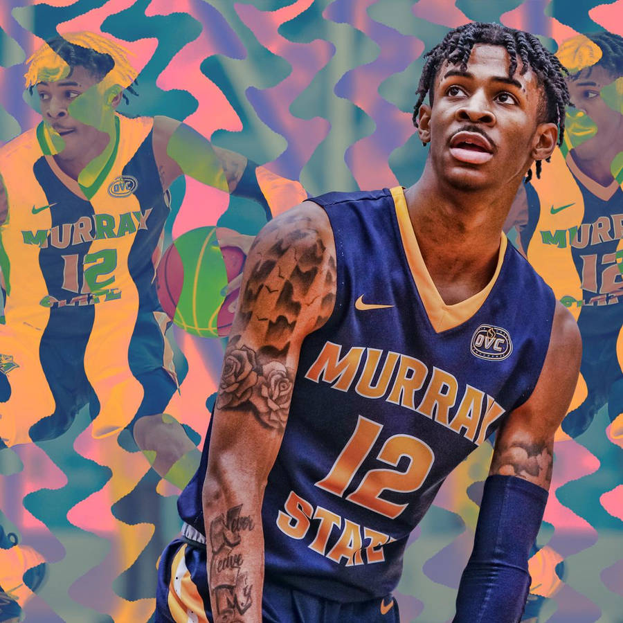 Ja Morant Multicolored Waves Wallpaper