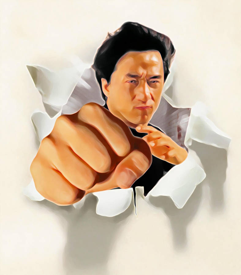 Jackie Chan Executing A Powerful Punch In An Art Illustration Wallpaper