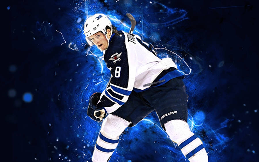 Jacob Trouba Swinging Hockey Stick In Sparkling Background Wallpaper