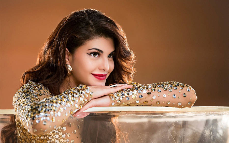 Jacqueline Fernandez Gold Dress Wallpaper