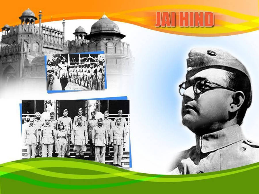 Jai Hind Netaji Bose Portrait With His Soldiers Wallpaper