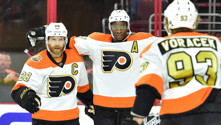 Jakub Voracek With Claude Giroux And Wayne Simmonds Wallpaper