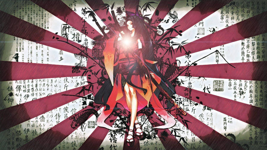 Japan Flag With Samurai Girl Wallpaper