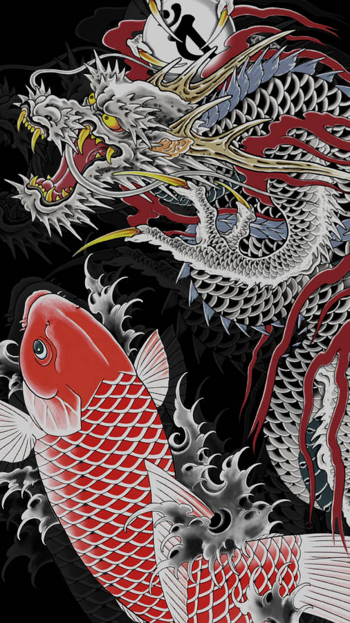 Japanese Dragon Art And Japanese Koi Wallpaper