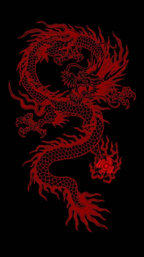 Japanese Dragon Art Neon Red Outline Wallpaper