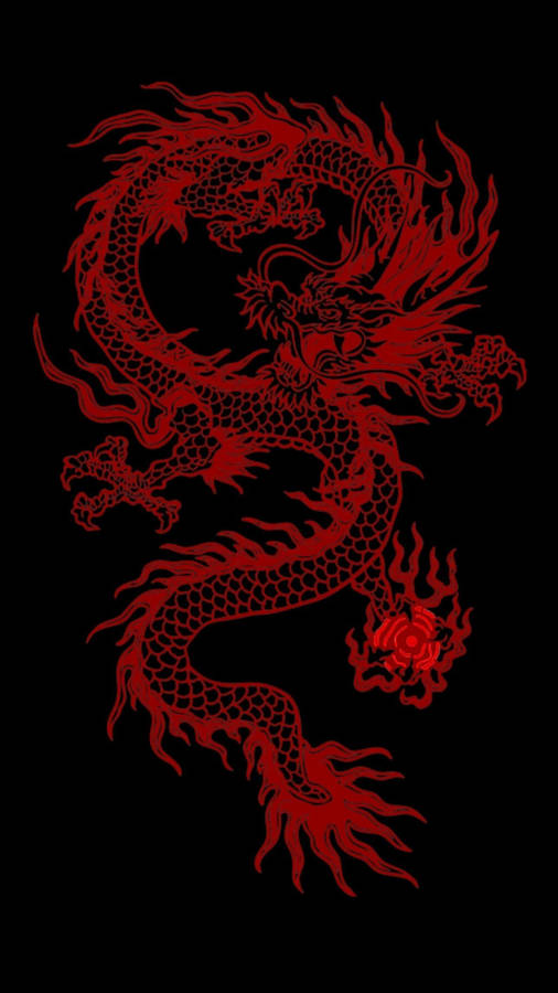 Japanese Dragon In Red Outline Wallpaper