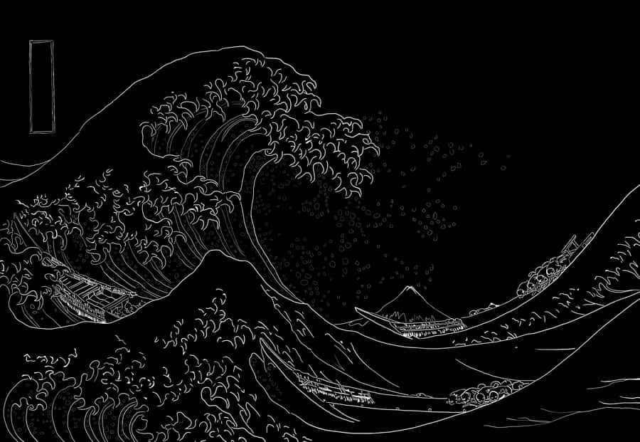 Japanese Minimalist Black White Wave Wallpaper