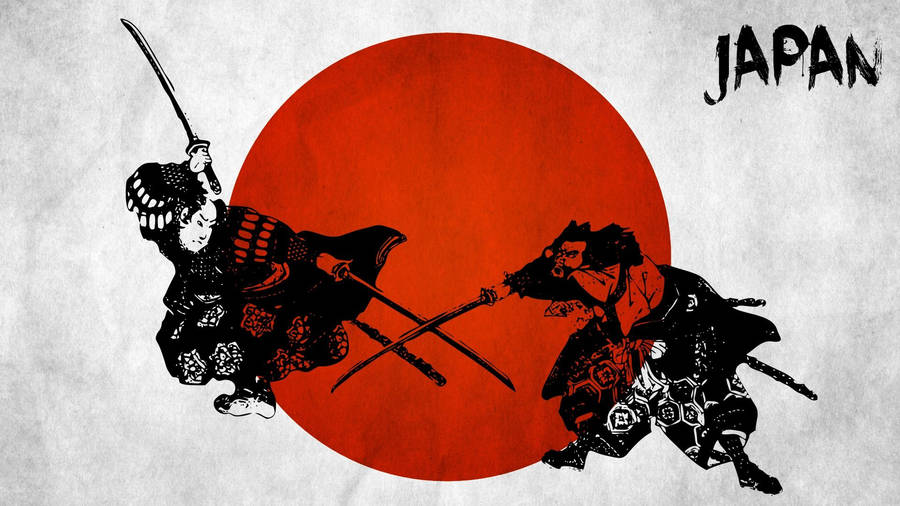 Japanese Samurai Flag Sword Fight Wallpaper