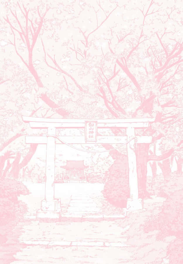 Japanese Shrine Arch Entrance Pastel Aesthetic Anime Wallpaper