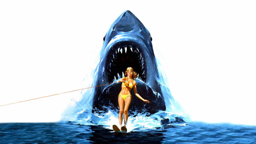 Jaws Shark And Skiing Girl Wallpaper