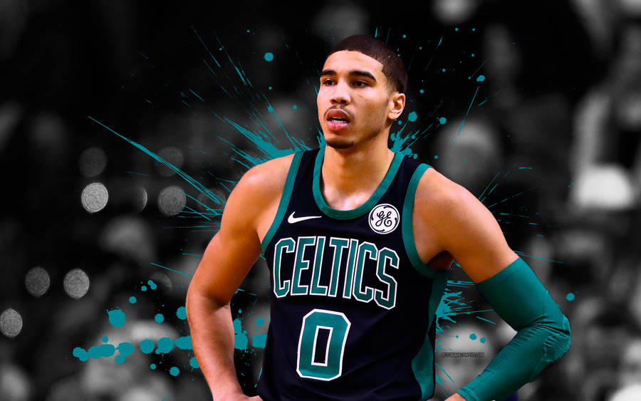 Jayson Tatum Darker Boston Jersey Wallpaper