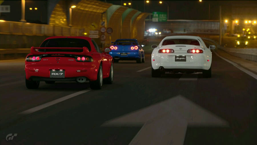 Jdm Cars On Road At Night Wallpaper