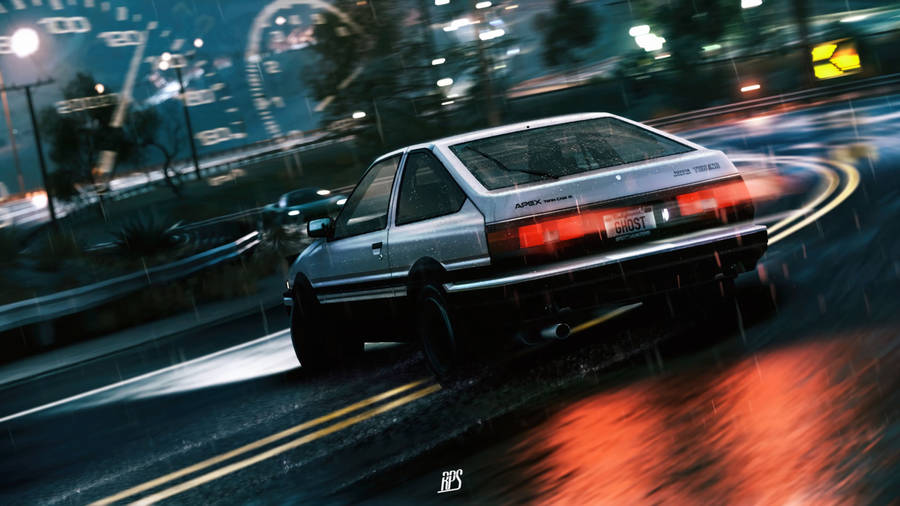 Jdm Cars Showcasing Drifting Skills On Night City Roads Wallpaper