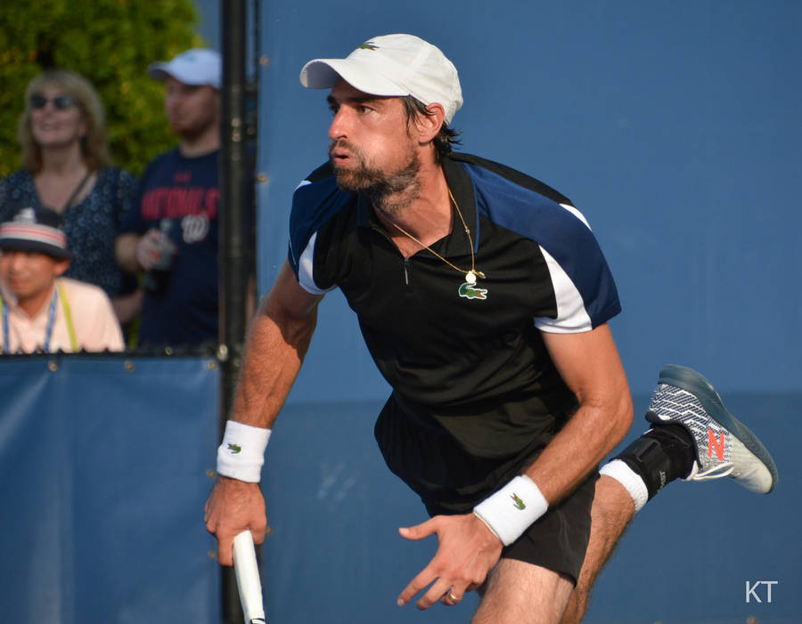 Jeremy Chardy In Action During A Tennis Match Wallpaper