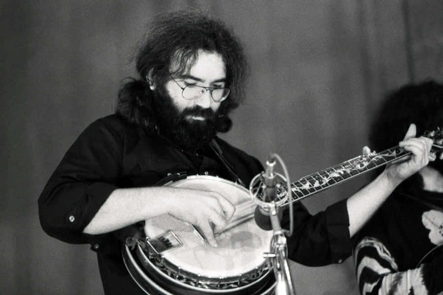 Jerry Garcia Playing Banjo Blackand White Wallpaper