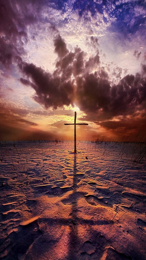 Jesus Cross In Sand Wallpaper