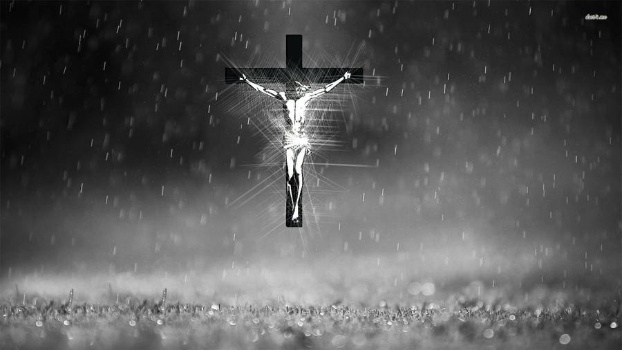 Jesus On Cross Art With Raindrops Wallpaper