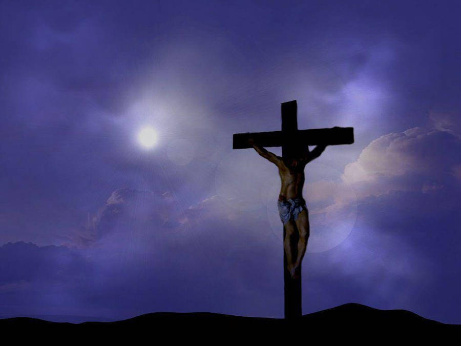 Jesus On Cross In The Night Wallpaper