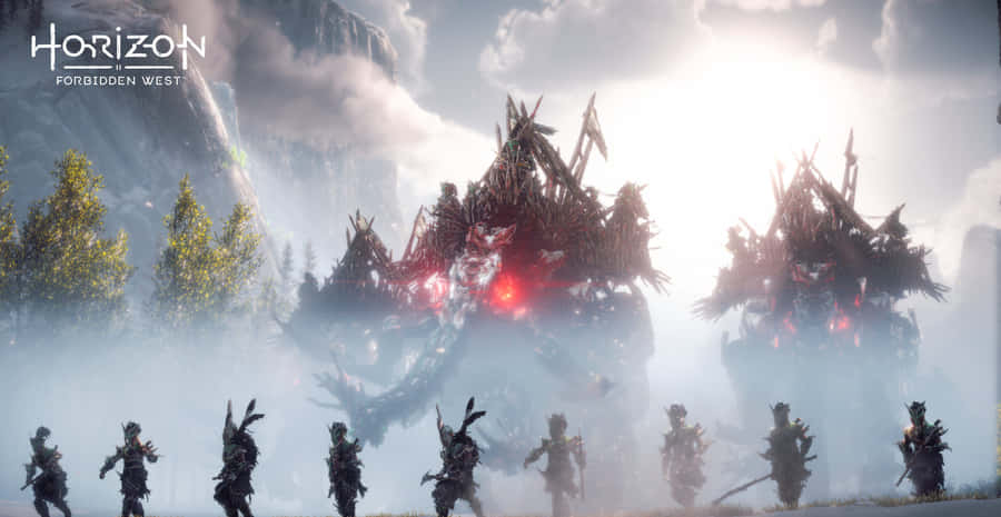 Jet Across The Post-apocalyptic Horizon In Horizon Forbidden West Wallpaper