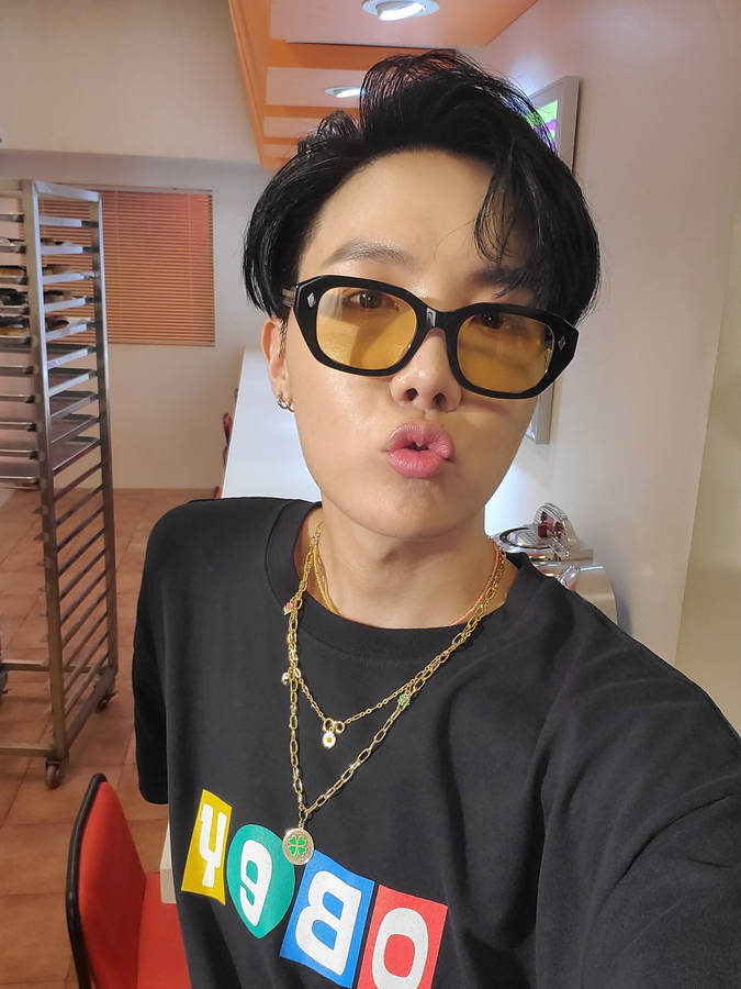 Jhope Cute Pout Selfie Inside Bakery Wallpaper