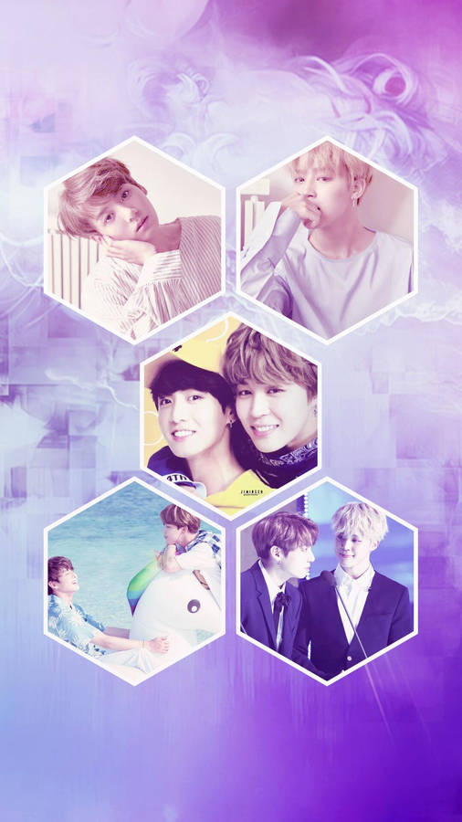 Jikook Hexagon Images Collage Wallpaper