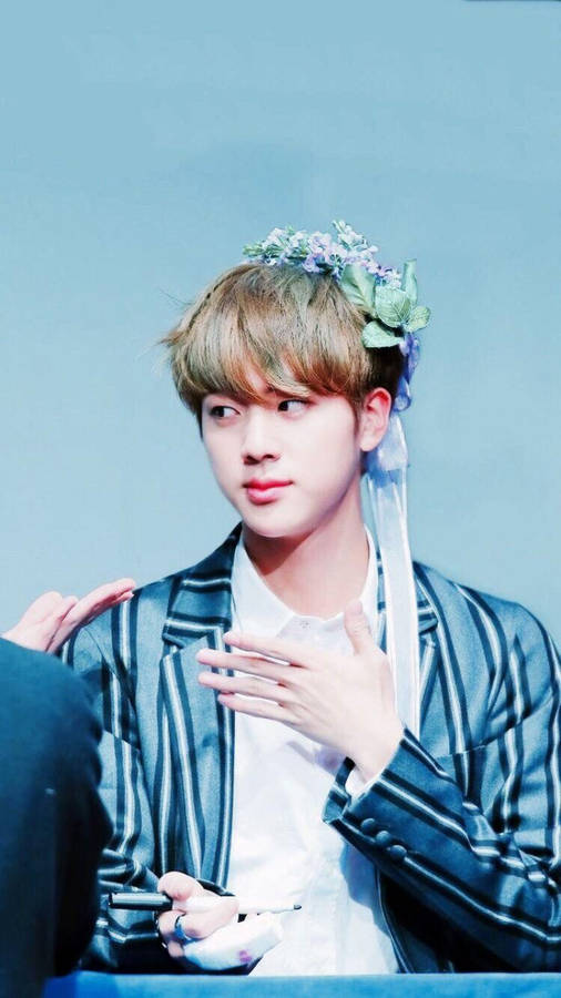 Jin Bts Cute Blonde Flower Crown Wallpaper