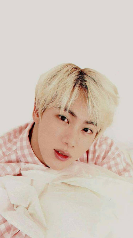 Jin Bts Cute Blonde Hair Hugging Pillow Wallpaper