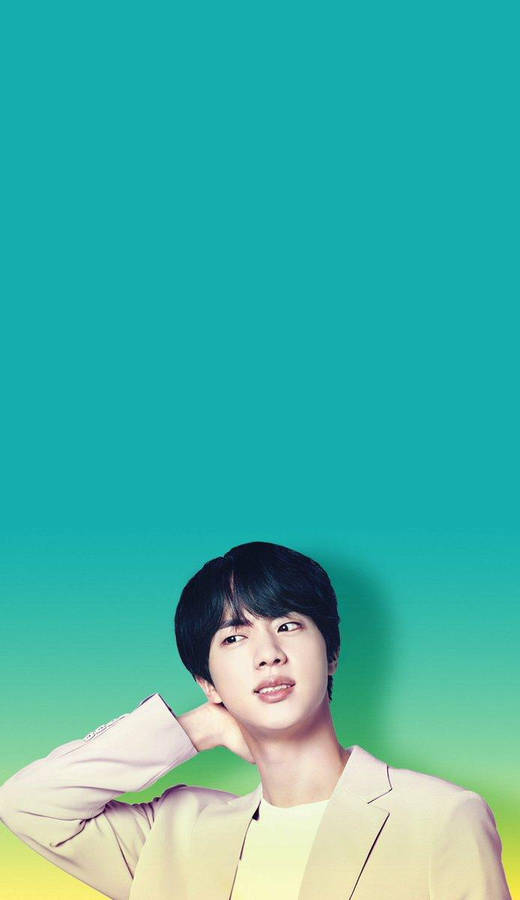 Jin Bts Cute Blue And Yellow Backdrop Wallpaper