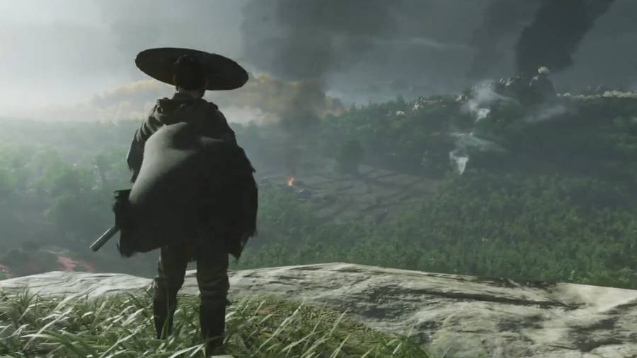 Jin Sakai Back View Ghost Of Tsushima Wallpaper