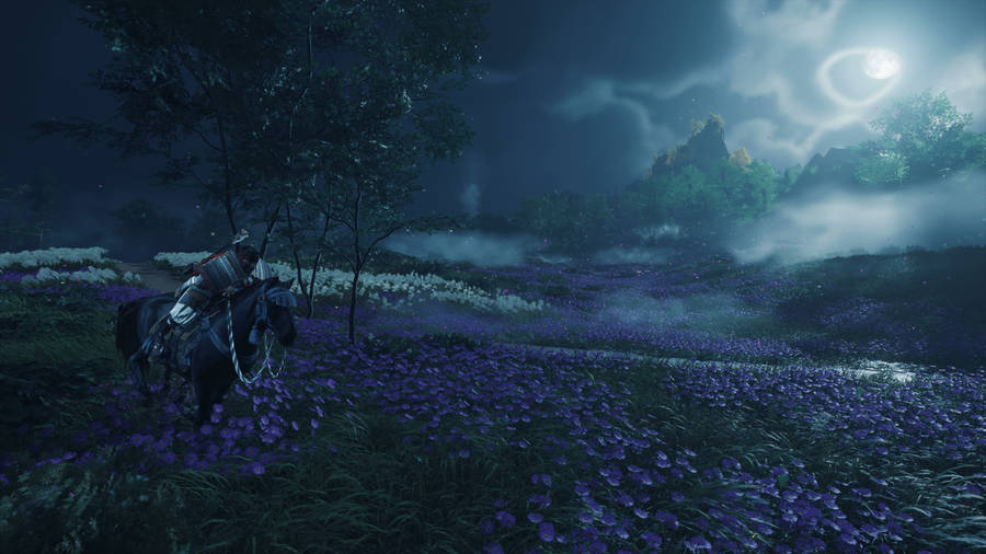 Jin Under Full Moon Ghost Of Tsushima Wallpaper