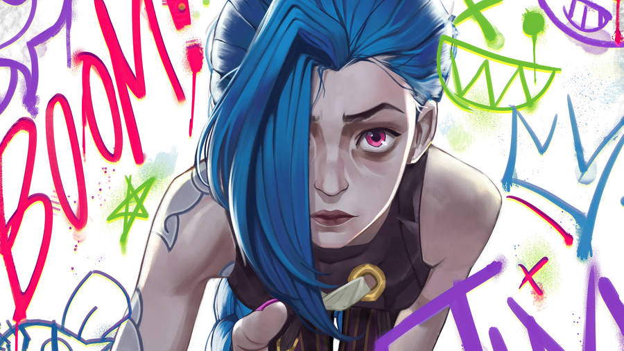 Jinx Arcane Colorful Doodles Wallpaper