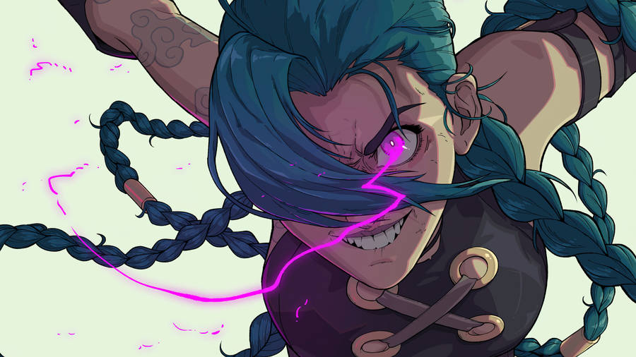 Jinx Arcane Crazy Purple Eyes Wallpaper