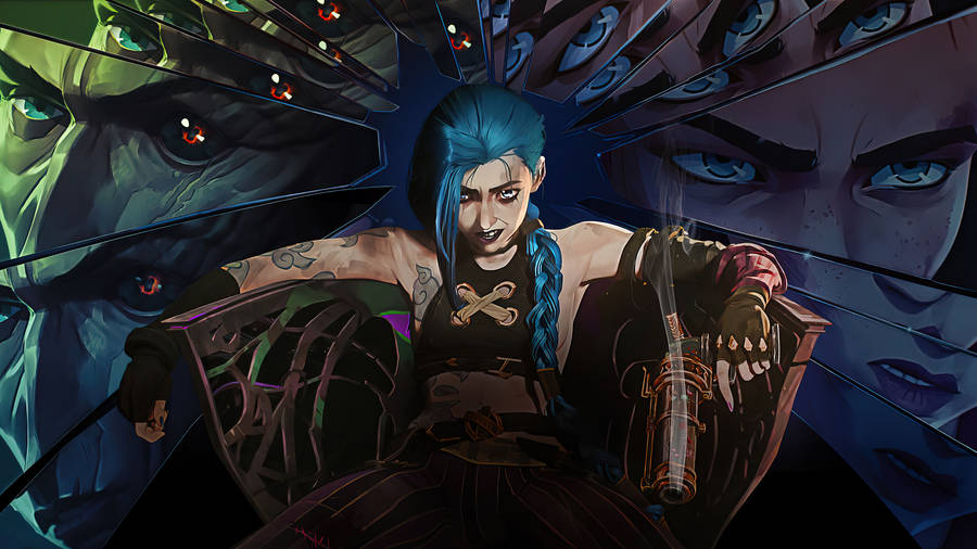 Jinx Arcane Glass Shards Eyes Wallpaper