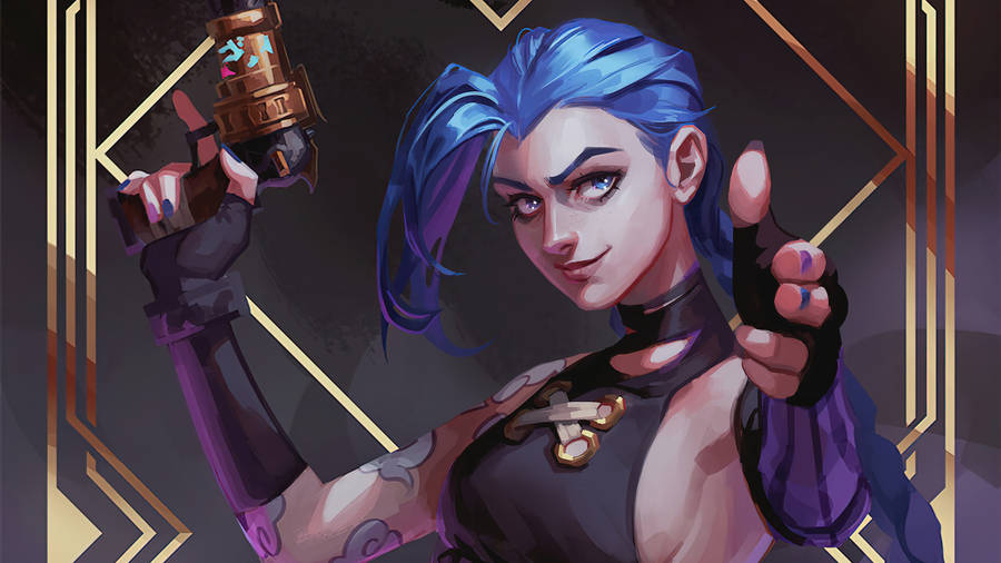 Jinx Arcane Golden Frame Background Wallpaper