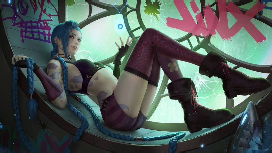 Jinx Arcane Lying On Window Wallpaper