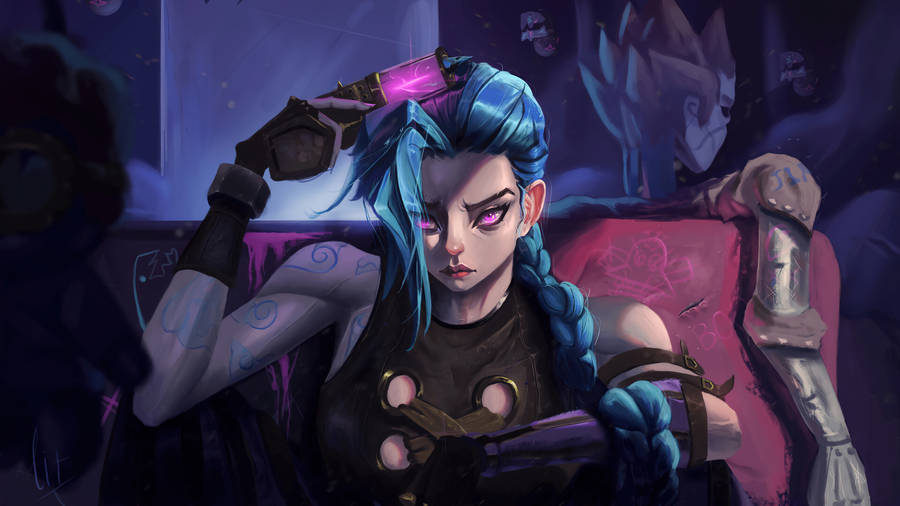 Jinx Arcane Robot Behind Wallpaper