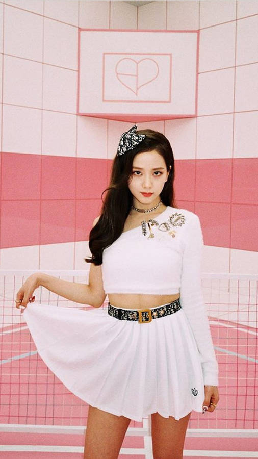 Jisoo Cute Holding Her Skirt Wallpaper