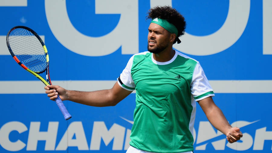 Jo-wilfried Tsonga Green Shirt And Headband Wallpaper