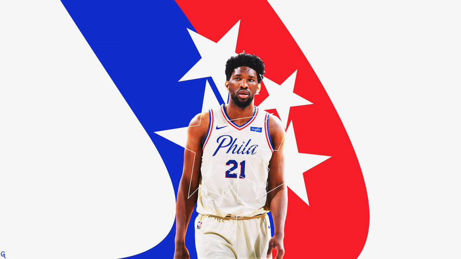 Joel Embiid White Red Blue Wallpaper