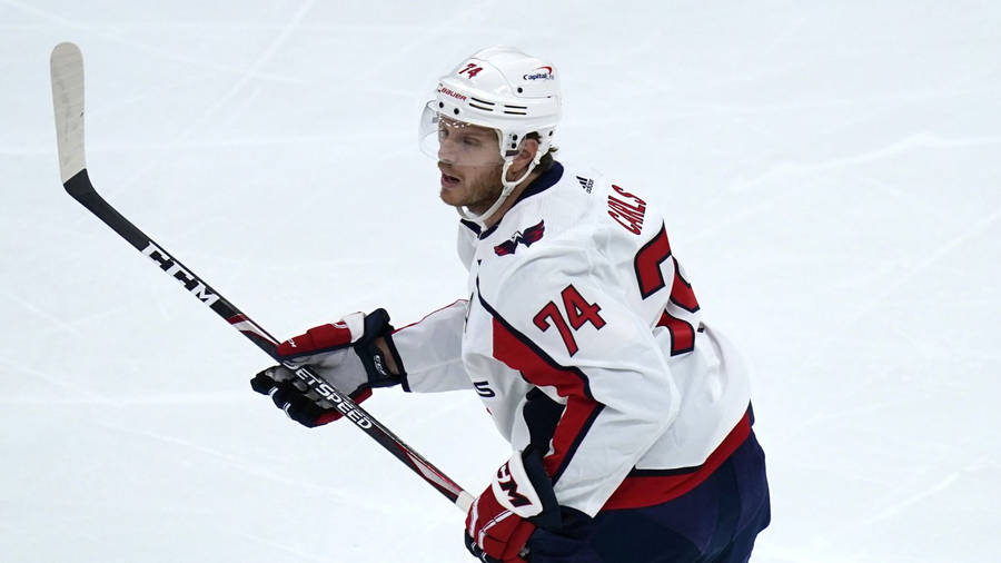 John Carlson Of The Washington Capitals In Action With His Ccm Jetspeed Stick Wallpaper