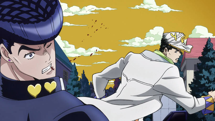 Jotaro Kujo Vs Josuke Fighting Wallpaper