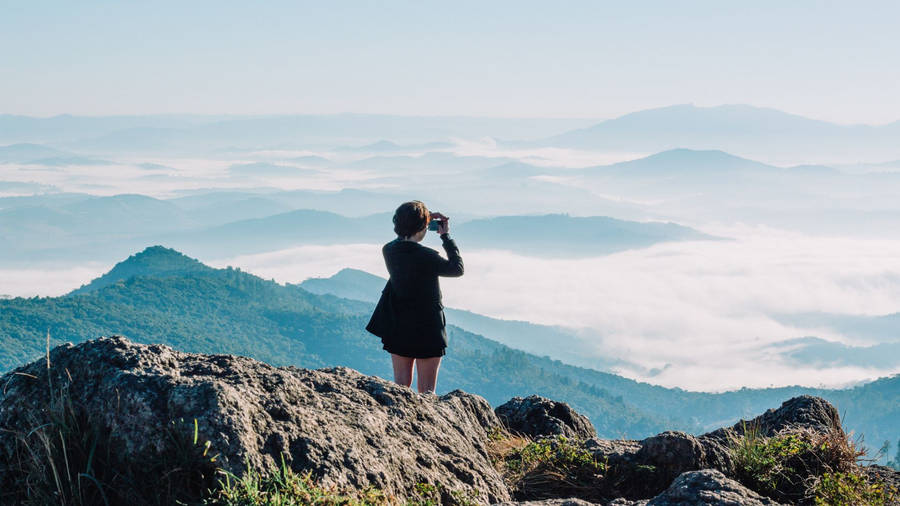 Journey Of A Girl Using Telescope Wallpaper