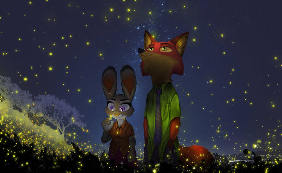 Judy Hopps And Nick Wilde Fireflies Wallpaper