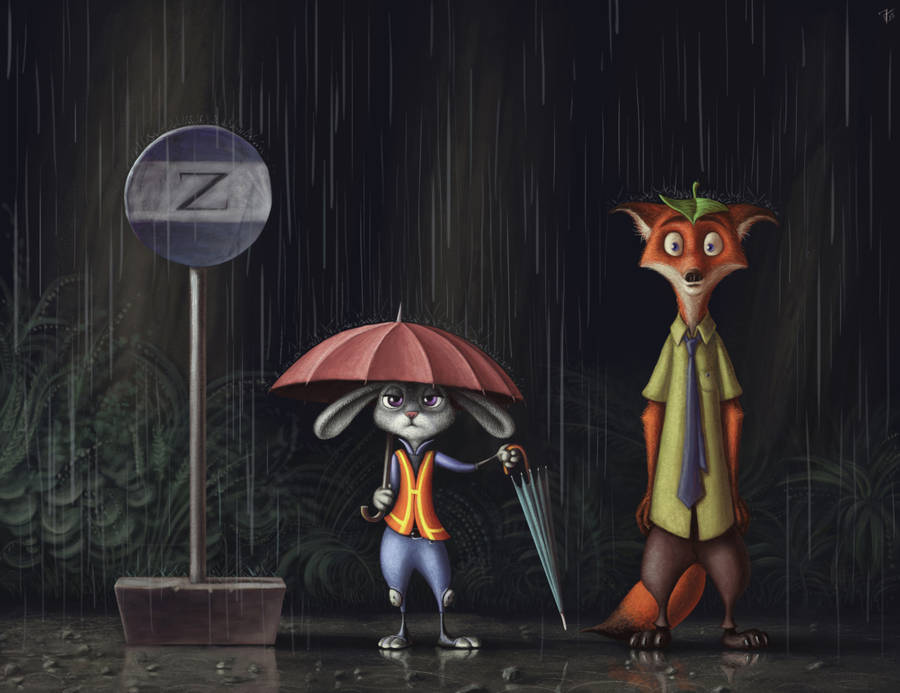 Judy Hopps Nick Wilde In Rain Wallpaper