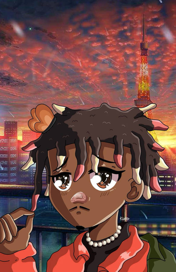 Juice Wrld Anime With Sunset Sky Wallpaper