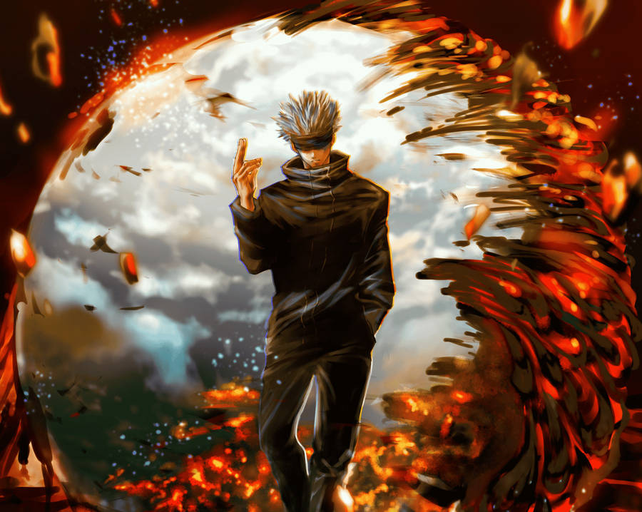 Jujutsu Kaisen Gojo Fiery Art Wallpaper