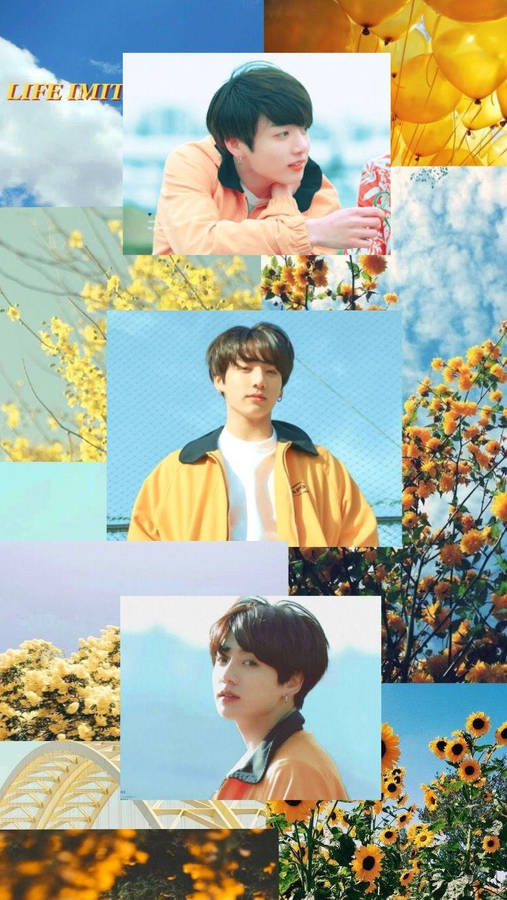 Jungkook Aesthetic Floral Collage Wallpaper