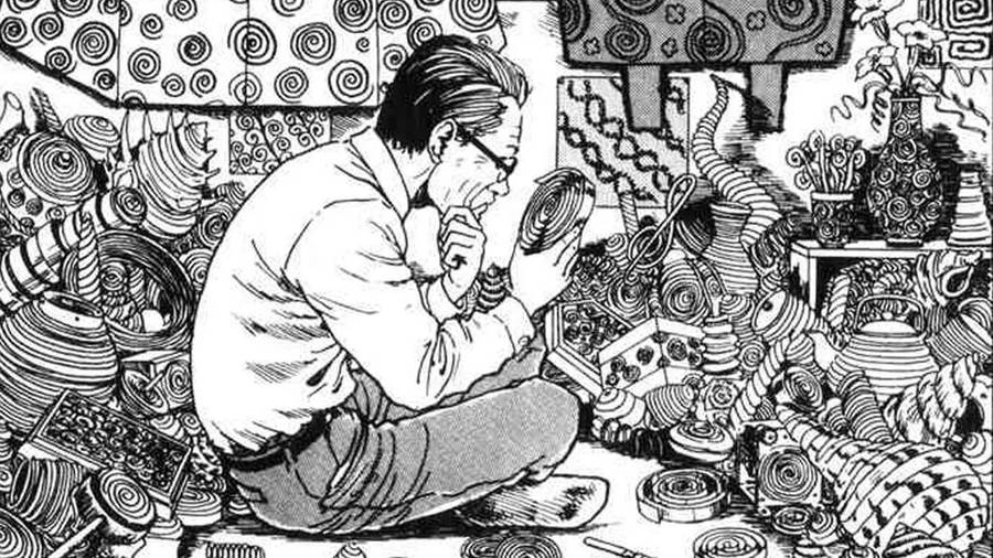 Junji Ito Artwork Man With Artefacts Wallpaper