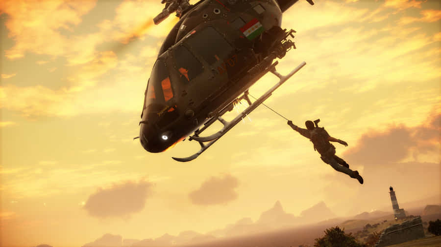 Just Cause3 Helicopter Stunt Sunset Wallpaper